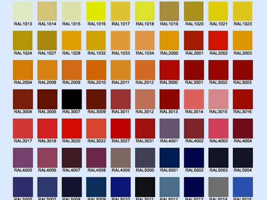 Custom-Painted-Lights-Chart RAL colors for custom luminaires