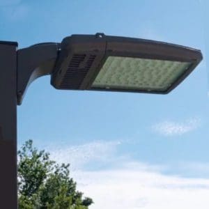 LED parking lot light mounted on a pole