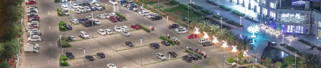 Aluminum Light Poles in a Parking Lot