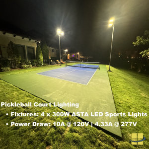 How to Calculate Amps for LED Lights (Pickleball Court 4 x ASTA 300, 10A @ 120V | 4.33A @ 277V)