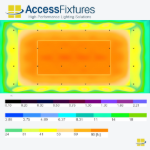 Indoor Tennis Court LED Lighting Package -93fc, 1.12 Max/min 24 240w LED Lights, mounted 25'