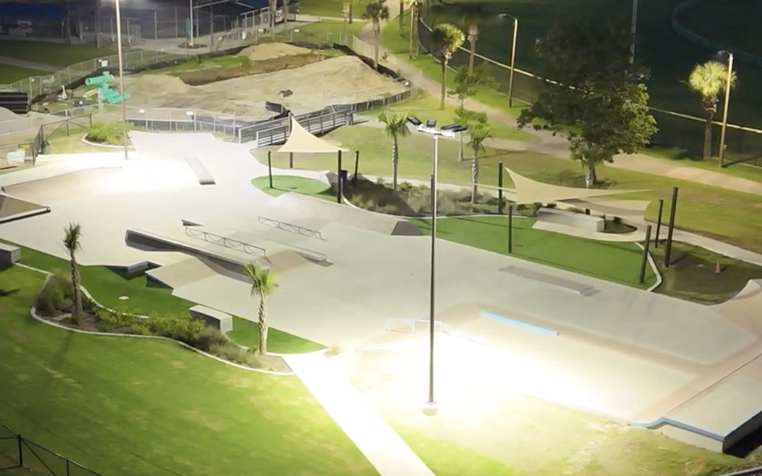 Frank Brown Skate Park Lighting Project Illuminated. Located in Panama City Beach
