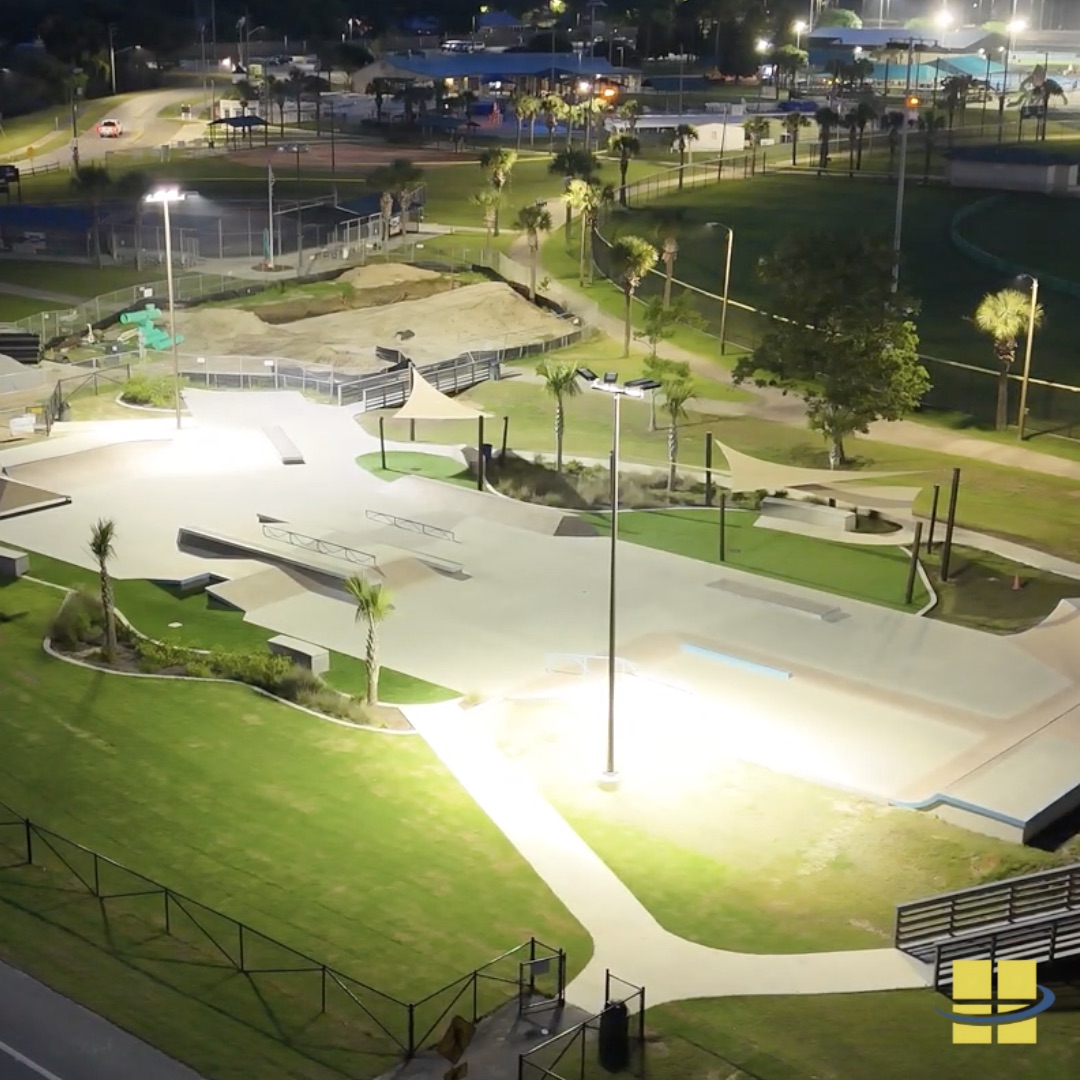 Frank Brown Skate Park Lighting Project Illuminated. Located in Panama City Beach