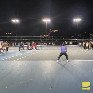 Public tennis court lighting illuminates all seven McCarren Park tennis courts in Brooklyn at night during the September 23, 2026 opening.